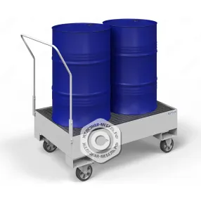 поддон для хранения 2-х бочек пдбк-02, на колёсах, оцинкованный решетчатый настил