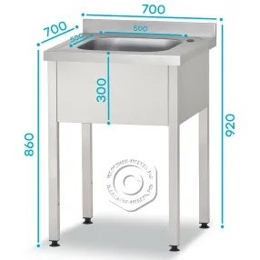 ванна моечная вмцп 860х700х700 «profi ral», 1 м/о 300х500х500, борт, отв. д/смесит.