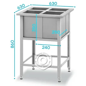 ванна моечная для обработки яиц вмсн 860х630х630 «norma zn», 4 м/о (ножка угловая)