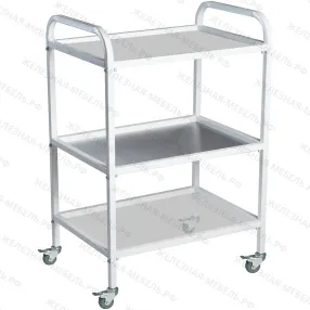 столик медицинский инструментальный сми-03 (полки металл, колёса серая резина)