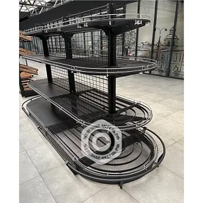 стеллаж торговый торцевой полукруглый с сетчатыми полками 25 серия